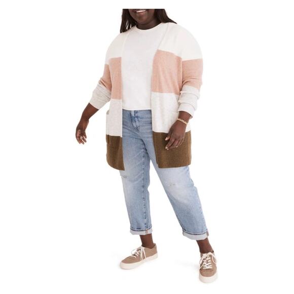 Madewell Antique Cream Colorblock Stripe Wool Blend Kent Cardigan Sz.2x NWT - Picture 1 of 16